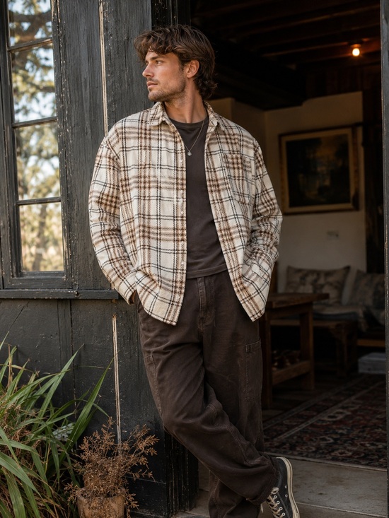 ASOS Other - ASOS Design Men’s Cream Plaid Wool Blend Overshirt Shacket 2XL Coastal Grandpa